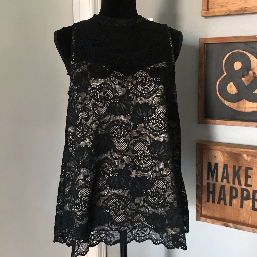 Love, Fire Black and Gold Lace Top